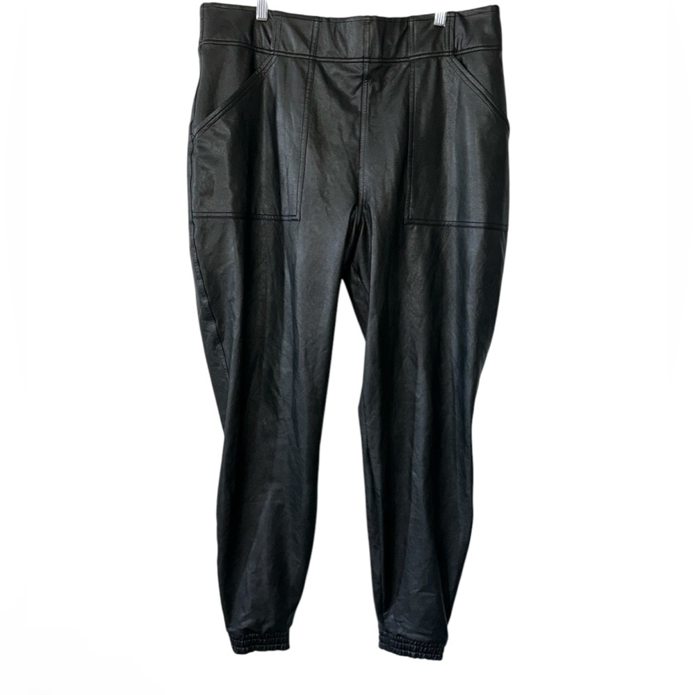 Spanx Women’s Black Faux Vegan Leather Pull On Joggers Pants w/Pockets- Size 2X